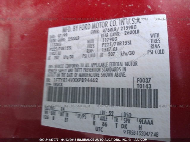 1FTYR14VXXPB94462 - 1999 FORD RANGER SUPER CAB RED photo 9