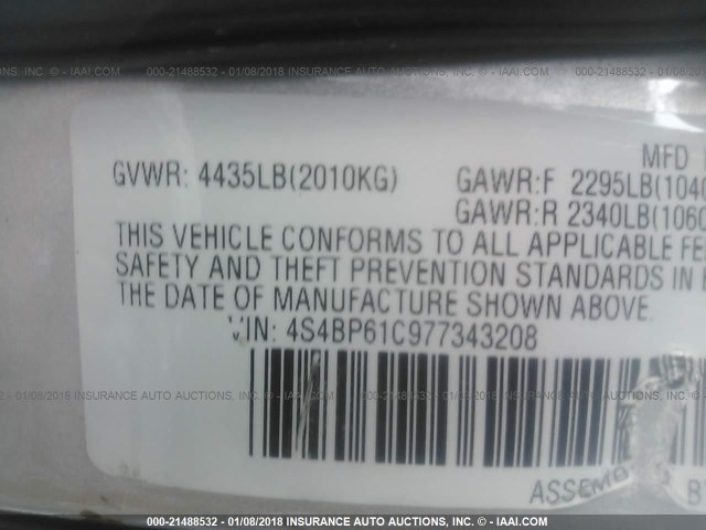 4S4BP61C977343208 - 2007 SUBARU LEGACY OUTBACK 2.5I GRAY photo 9