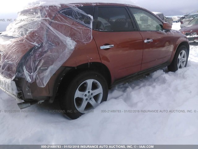 JN8AZ08W85W406202 - 2005 NISSAN MURANO SL/SE/S ORANGE photo 4