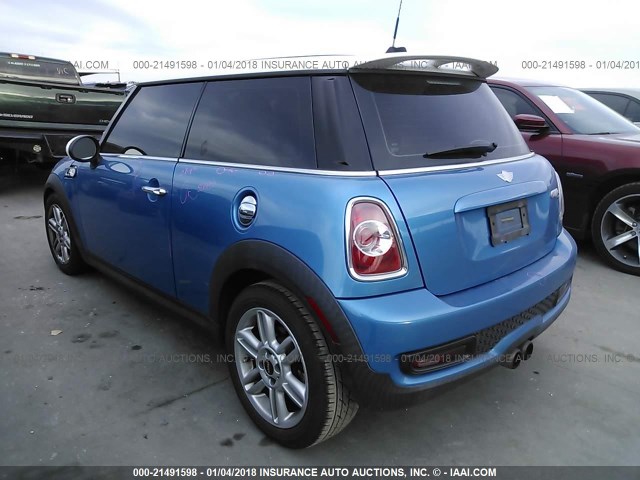 WMWSV3C51CTY26682 - 2012 MINI COOPER S BLUE photo 3