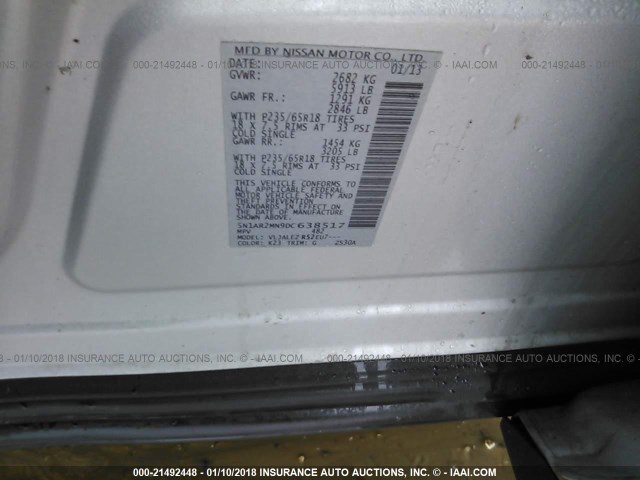 5N1AR2MN9DC638517 - 2013 NISSAN PATHFINDER S/SV/SL/PLATINUM 银色 照片 9