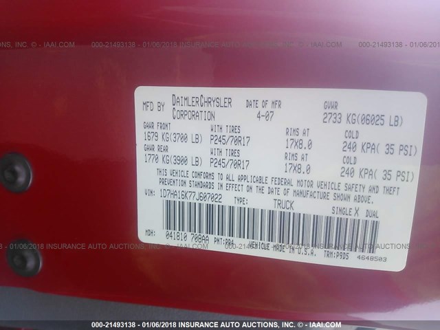 1D7HA16K77J607022 - 2007 DODGE RAM 1500 ST RED photo 9