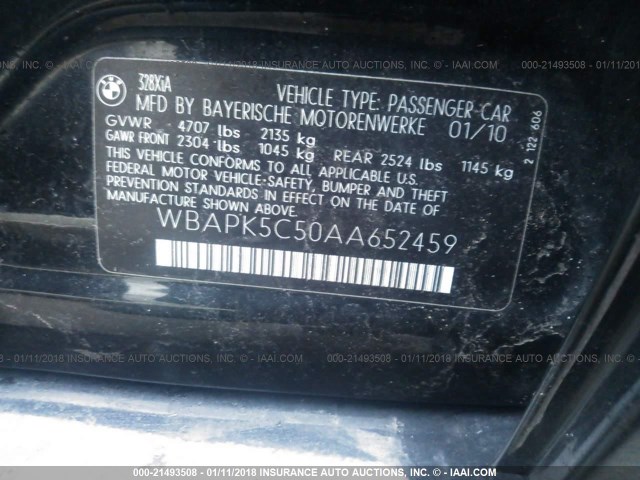 WBAPK5C50AA652459 - 2010 BMW 328 XI SULEV BLACK photo 9