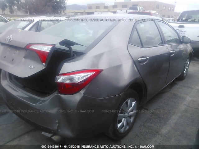 5YFBURHE6FP256921 - 2015 TOYOTA COROLLA L/LE/LE PLS/PRM/S/S PLS GRAY photo 4