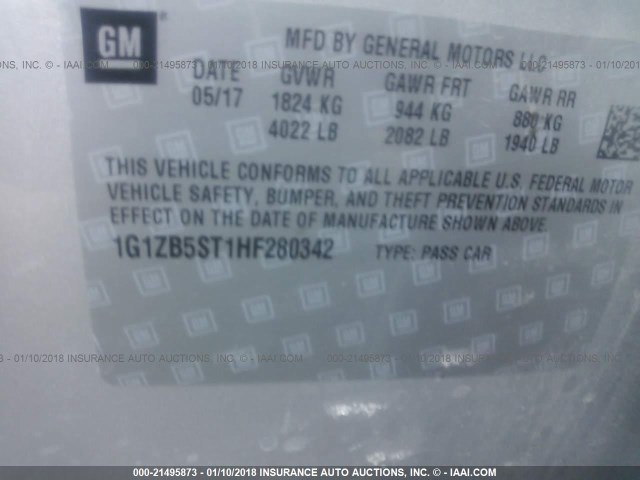 1G1ZB5ST1HF280342 - 2017 CHEVROLET MALIBU LS Gümüş foto 9