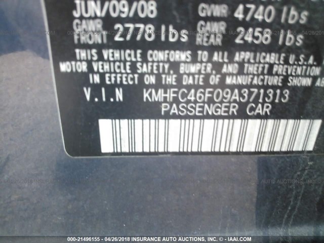 KMHFC46F09A371313 - 2009 HYUNDAI AZERA SE/LIMITED BLUE photo 9