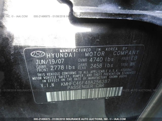 KMHFC46F48A256387 - 2008 HYUNDAI AZERA SE/LIMITED BLACK photo 9