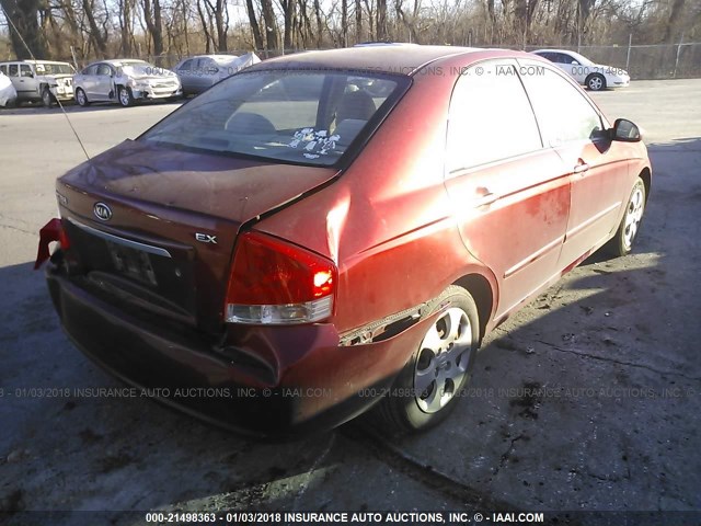 KNAFE121085508942 - 2008 KIA SPECTRA EX/LX/SX RED photo 4