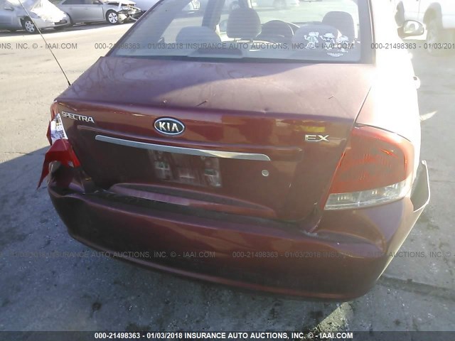 KNAFE121085508942 - 2008 KIA SPECTRA EX/LX/SX RED photo 6