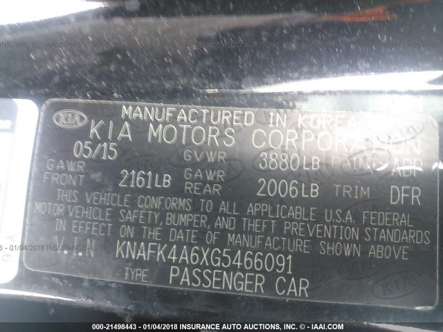 KNAFK4A6XG5466091 - 2016 KIA FORTE LX BLACK photo 9