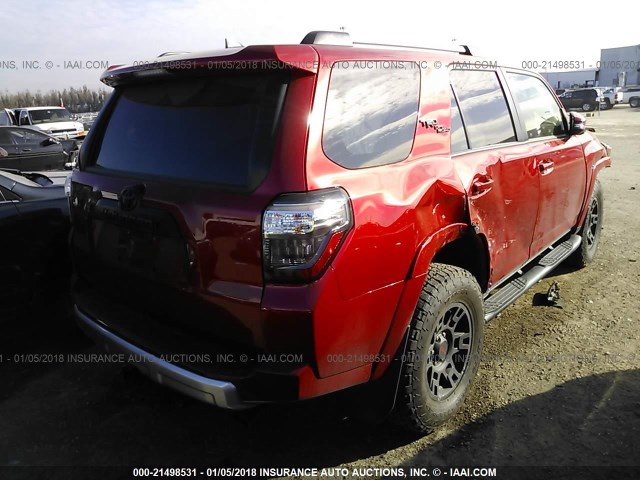 JTEBU5JR1J5506153 - 2018 TOYOTA 4RUNNER SR5 PREM/LTDL/TRAIL/TRD RED photo 4