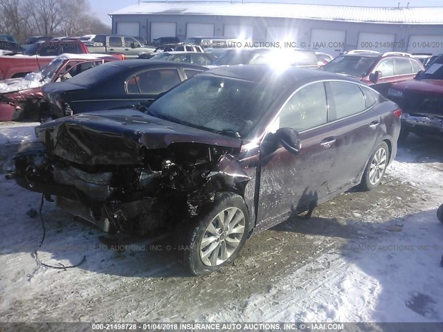 5XXGU4L33GG006237 - 2016 KIA OPTIMA EX MAROON photo 2