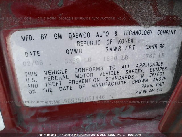 KL1TD56676B651446 - 2006 CHEVROLET AVEO LS 红色 照片 9