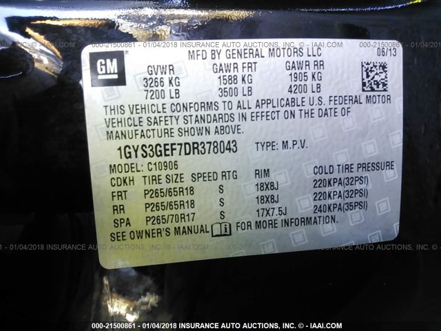 1GYS3GEF7DR378043 - 2013 CADILLAC ESCALADE ESV BLACK photo 9