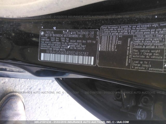 WBAGN63403DR13787 - 2003 BMW 745 LI BLACK photo 9