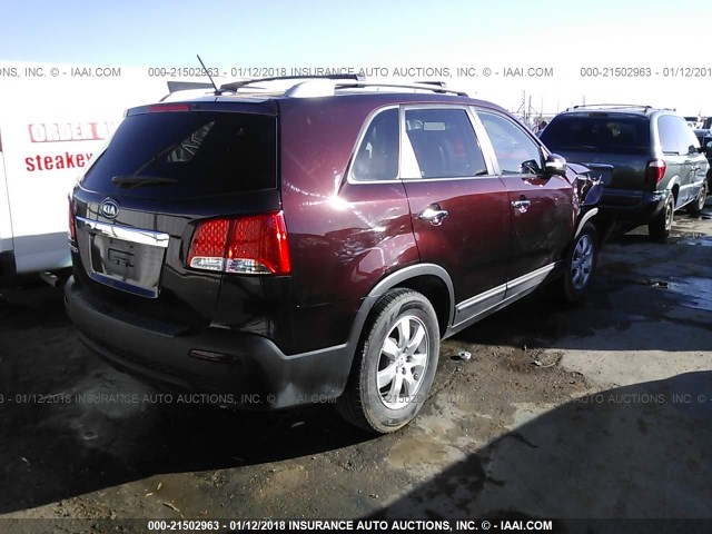 5XYKT3A66CG233352 - 2012 KIA SORENTO LX BURGUNDY photo 4