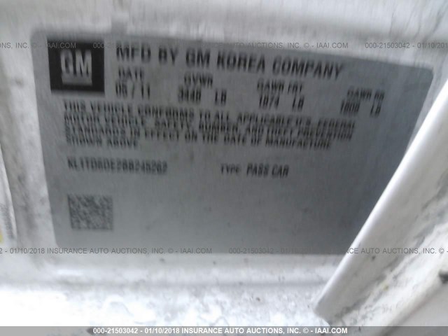 KL1TD6DE2BB245262 - 2011 CHEVROLET AVEO LS/LT 白色 照片 9