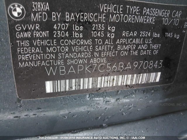 WBAPK7C56BA970843 - 2011 BMW 328 XI GREEN photo 9
