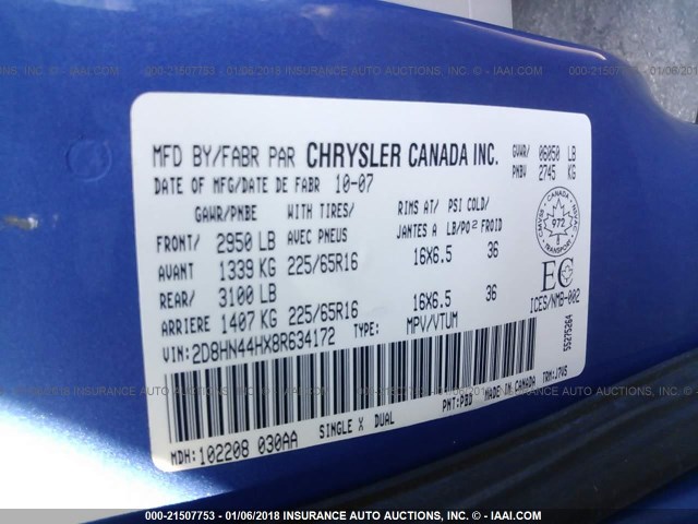 2D8HN44HX8R634172 - 2008 DODGE GRAND CARAVAN SE BLUE photo 9