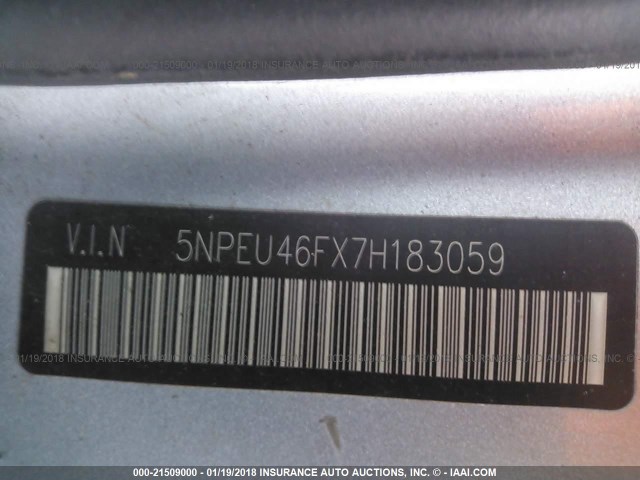 5NPEU46FX7H183059 - 2007 HYUNDAI SONATA SE/LIMITED BLUE photo 9