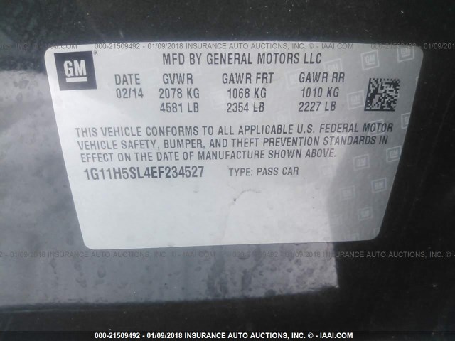 1G11H5SL4EF234527 - 2014 CHEVROLET MALIBU LTZ შავი ფოტო 9