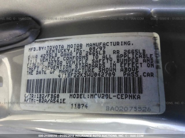 4T1BF22K3WU042709 - 1998 TOYOTA CAMRY CE/LE/XLE 金色 照片 9