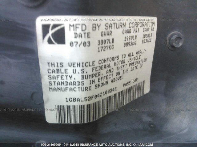 1G8AL52F04Z103246 - 2004 SATURN ION LEVEL 3 BLACK photo 9