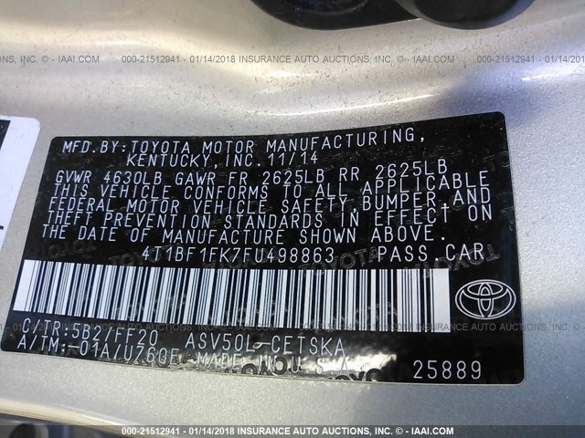 4T1BF1FK7FU498863 - 2015 TOYOTA CAMRY LE/XLE/SE/XSE ოქროსფერი ფოტო 9