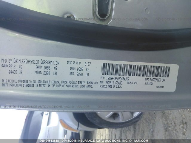 1B3HB48B07D404317 - 2007 DODGE CALIBER SXT SILVER photo 9