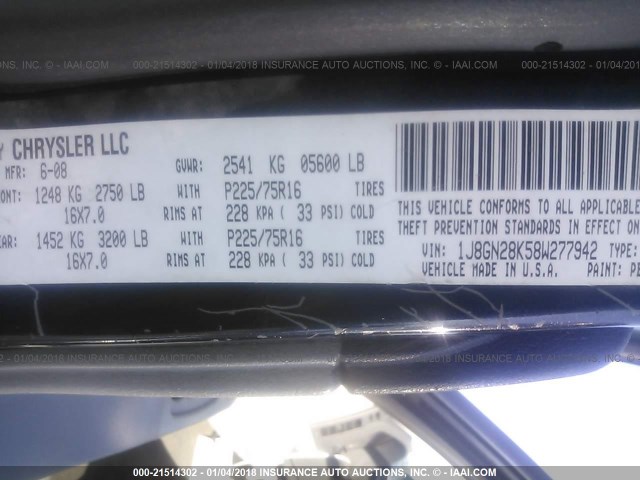 1J8GN28K58W277942 - 2008 JEEP LIBERTY SPORT 蓝色 照片 9