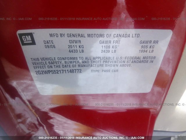 2G2WP552171148772 - 2007 PONTIAC GRAND PRIX RED photo 9