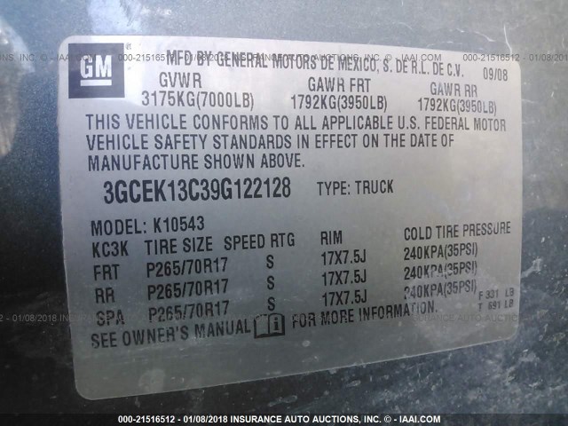 3GCEK13C39G122128 - 2009 CHEVROLET SILVERADO K1500/K1500 LS BLUE photo 9