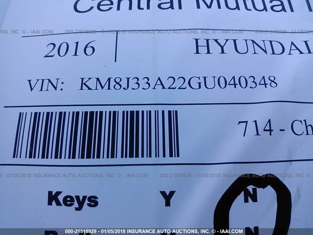 KM8J33A22GU040348 - 2016 HYUNDAI TUCSON LIMITED/SPORT AND ECO/SE BLACK photo 9