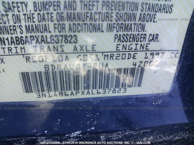 3N1AB6APXAL637823 - 2010 NISSAN SENTRA 2.0/2.0S/SR/2.0SL BLUE photo 9