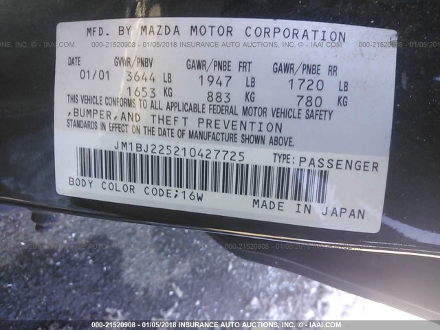 JM1BJ225210427725 - 2001 MAZDA PROTEGE LX/ES შავი ფოტო 9