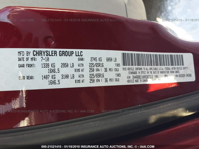 2A4RR8D10AR387312 - 2010 CHRYSLER TOWN & COUNTRY TOURING PLUS RED photo 9