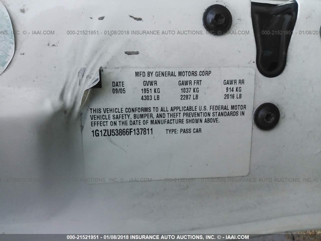 1G1ZU53866F137811 - 2006 CHEVROLET MALIBU LTZ 白色 照片 9