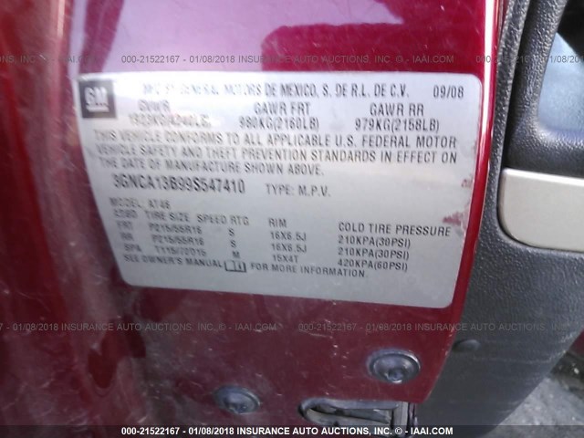 3GNCA13B99S547410 - 2009 CHEVROLET HHR LS მუქწითელი ფოტო 9