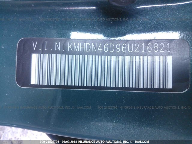 KMHDN46D96U216821 - 2006 HYUNDAI ELANTRA GLS/GT/LIMITED GREEN photo 9