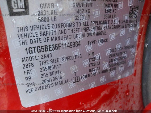 1GTG5BE36F1149384 - 2015 GMC CANYON SLE RED photo 9