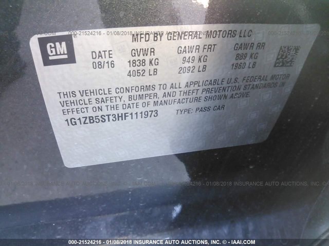 1G1ZB5ST3HF111973 - 2017 CHEVROLET MALIBU LS 灰色 照片 9