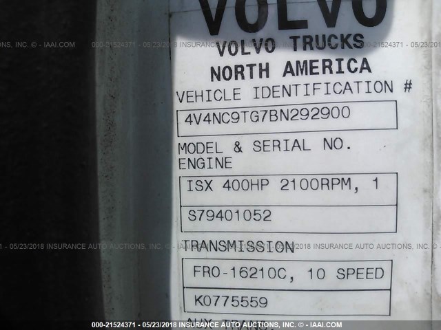 4V4NC9TG7BN292900 - 2011 VOLVO VNL Unknown photo 10