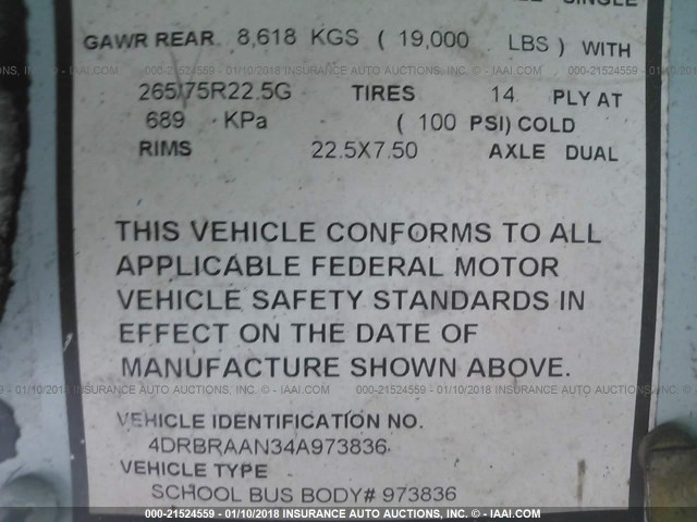 4DRBRAAN34A973836 - 2004 IC CORPORATION 3000 YELLOW photo 9