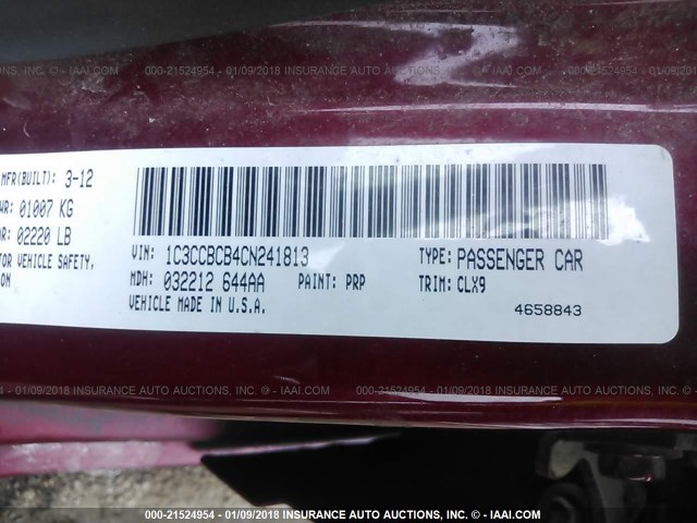 1C3CCBCB4CN241813 - 2012 CHRYSLER 200 LIMITED MAROON photo 9