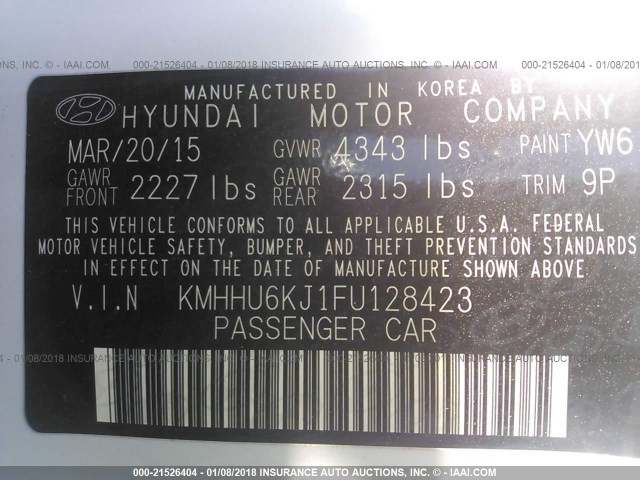 KMHHU6KJ1FU128423 - 2015 HYUNDAI GENESIS COUPE 3.8L/3.8 R-SPEC/3.8 ULT WHITE photo 9
