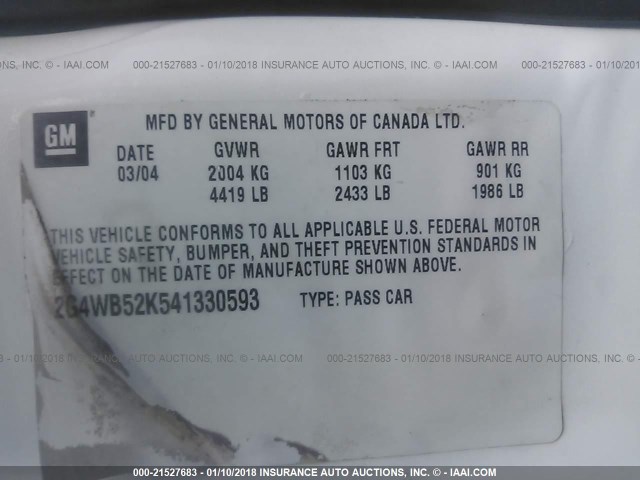 2G4WB52K541330593 - 2004 BUICK REGAL LS 白色 照片 9