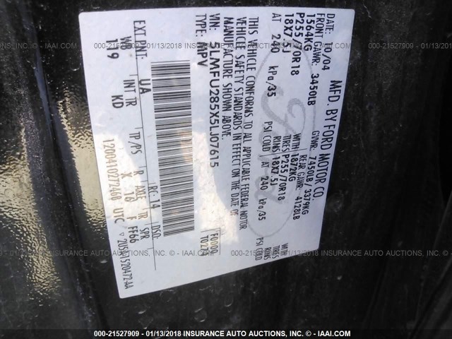 5LMFU285X5LJ07615 - 2005 LINCOLN NAVIGATOR BLACK photo 9