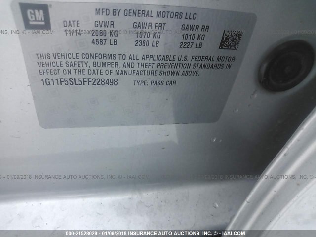 1G11F5SL5FF228498 - 2015 CHEVROLET MALIBU LTZ 银色 照片 9