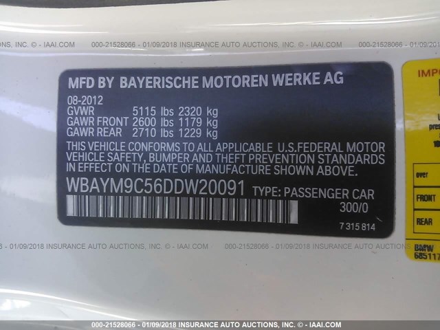 WBAYM9C56DDW20091 - 2013 BMW 650 I WHITE photo 9