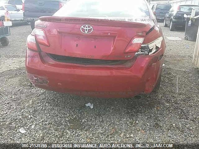 4T1BE46K18U232911 - 2008 TOYOTA CAMRY CE/LE/XLE/SE RED photo 6